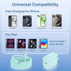 iPhone 17 16 15 Fast Charger Block and 10ft USB C to C Cable Cord Long for Apple iPhone 17 Pro Max/17 Air/16e/16 Plus/15/iPad/Samsung,Type C Wall Charging Power Adapter Plug Cube Brick-Light Green