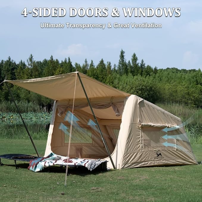 TOMOUNT Inflatable Canvas Tent with Pump,Easy Setup Blow Up Tent for Camping