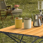 Portable Camping Table, Compact Camping Side Table with Carrying Bag, Ultralight Aluminum Beach Table Folding for Hiking, Camping, Picnicking, BBQ, Outdoor Cooking (Wood Medium 22")