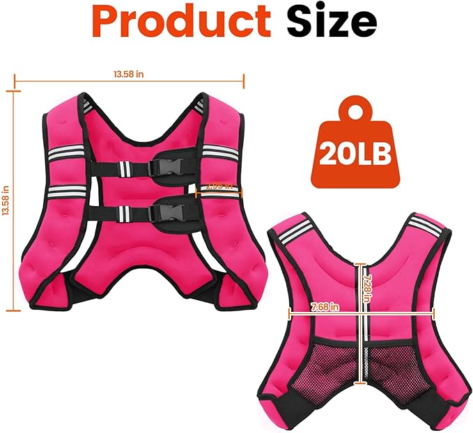 Weighted Vest, 6lb/8lb/12lb/16lb/20lb/25lb/30lb Weight Vest for Men Women, Body Weight Vests Adjustable with Reflective Stripe for Strength Training, Running, Training Workout, Jogging, Walking