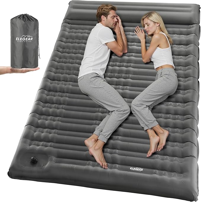 Elegear Double Sleeping Pad for Camping, 4.7" Ultra-Thick Self Inflating Camping Pad 2 Person with Pillow Built-in Foot Pump Camping Sleeping Mat for Backpacking, Hiking, Portable Camping Pad