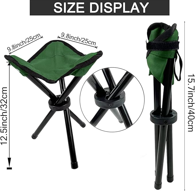 Folding Camping Stool Portable Outdoor Chair Use Height 13.7in Fishing Chair Seat for Camping Hiking Golf Hunting Hiking Outdoor Gardening and Travel Beach Maximum Weight Capacity 280 lbs(Green)