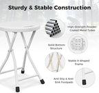 Goplus Folding Stool, 4 Pack 18 inch Foldable Camping Stool for Adults with 440 lb Capacity, Portable Plastic Fold up Stool, Collapsible Round Stool with Handle for Fishing Hiking Gardening BBQ, White