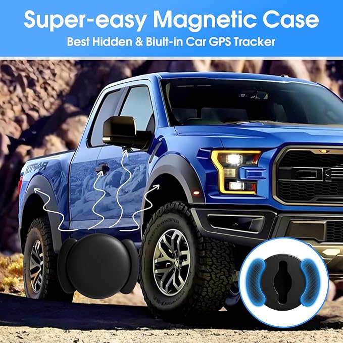 Mini GPS Tracker for Vehicles, Hidden Car Location Tracker w/Magnetic Case, Real Time Global Tracking, Item Finder for Pets, Keys, Wallets Works with Find My (iOS Only) No Monthly Fees, Black