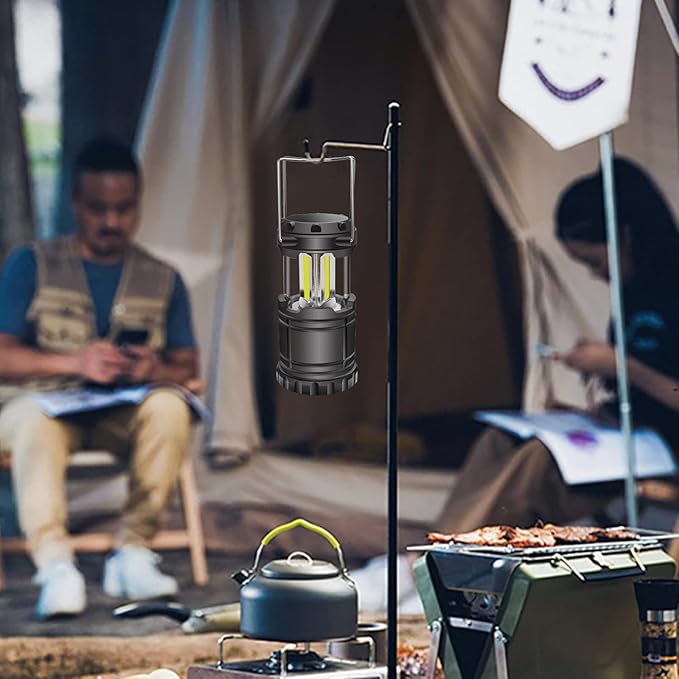 EXTRASTAR 2 Pack LED Battery Operated Lights, Portable Survival Battery Powered Lamp, Camping Lantern, Suitable for Hurricane, Emergency, Storm, Outages, Outdoor Collapsible Lanterns, Black
