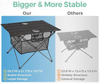 Lightweight Portable Fabric Camping Table with Cup Holders - Fold Up Beach Side Table with Large Storage Basket, Collapsible & Compact for Fishing Outdoor Picnic, 29.2" W x 21.7" D (Black)