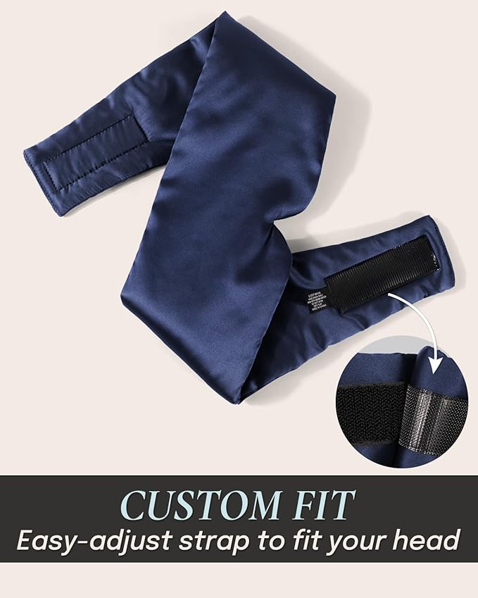 Zenssia Satin Sleep Mask for Women and Men, Lightweight Padded Eye Mask with Adjustable Strap, Comfort Blackout for Travel and Nap - Navy Blue