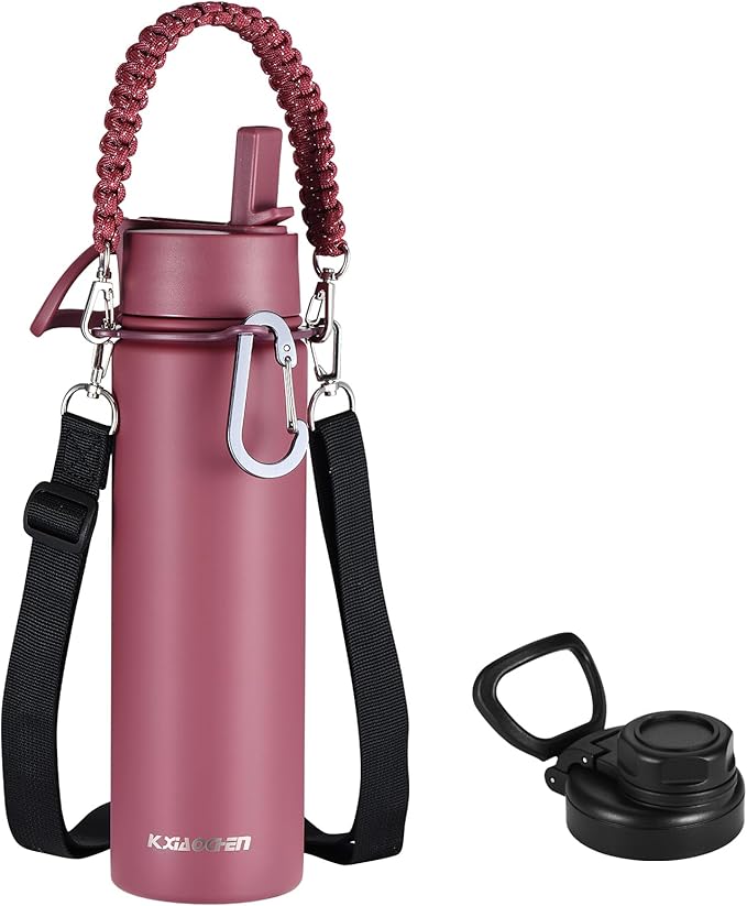 KXIAOCHEN Insulated Water Bottle, Stainless Steel Water Bottle, 2 Lids (Straw and Handle Lid),Wide Mouth Metal Water Bottles Keep Hot and Cold, Double Walled, Thermo Mug, Metal Canteen