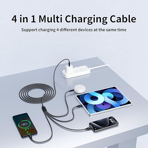 USB C Splitter Multi Charging Cable 2Pack, Dual Type C Charger Cord,4 in 1 Multiple Nylon Braided Cable with 4 Type-C Connectors Compatible with iPhone 17 16 Pro Max/Galaxy/Tablets/Google-5FT.