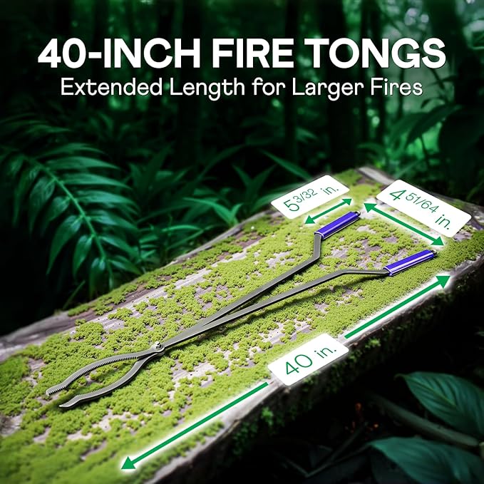 IDZO 40" Fireplace Tongs, Heavy Duty Steel Fire Tongs, Log Grabber, Firewood Tongs & Fire Pit Tools for Fire Pits, Campfires, Fire Rings, Backyard Deck, Suitable for Indoor & Outdoor Use