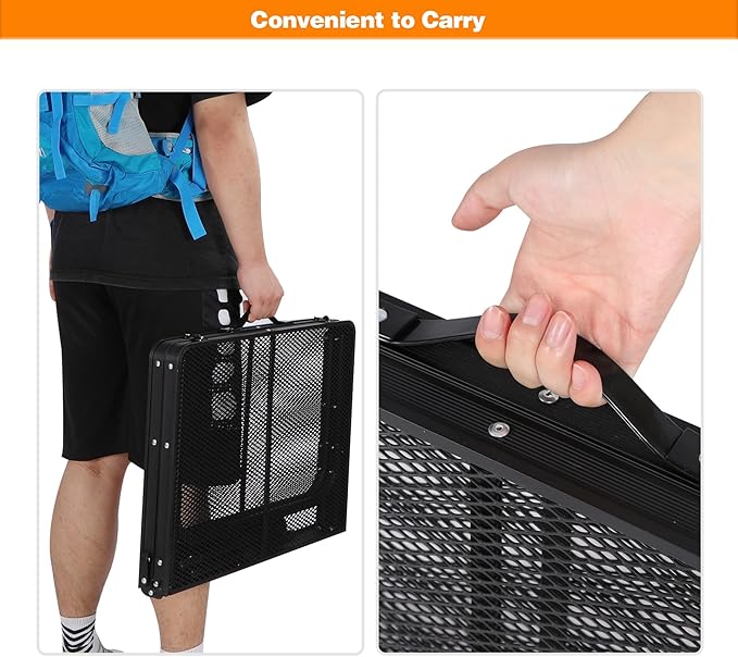 REDCAMP 36x24 Folding Grill Table for Outside, Lightweight Portable Metal Aluminum Outdoor Grill Table with Adjustable Height Legs, Great for Camping Picnic Cooking BBQ, Black 3ft