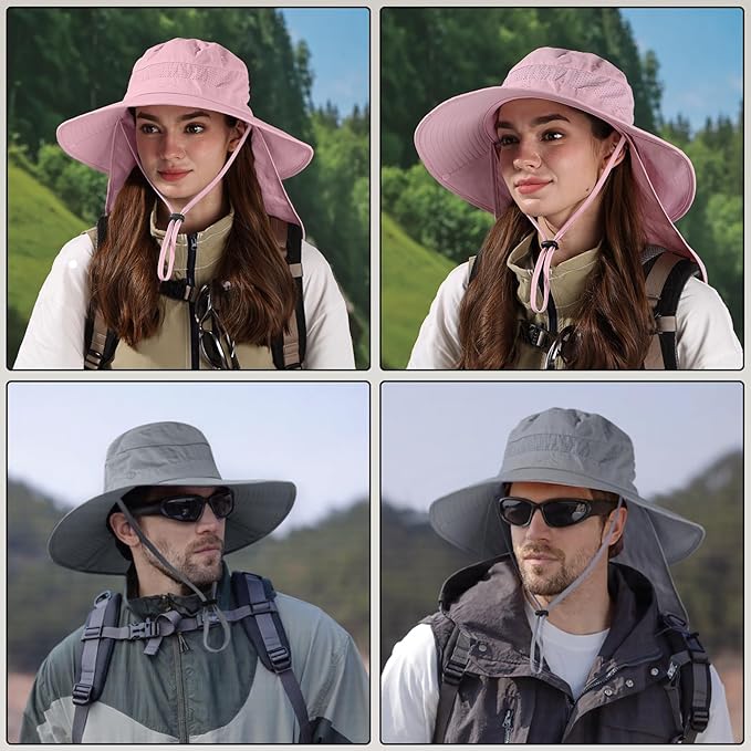 Sun Hats for Men Women, UPF50+ Protection Safari Hat,Wide Brim Fishing Hat with Neck Flap,Bucket Hats for Beach Hiking