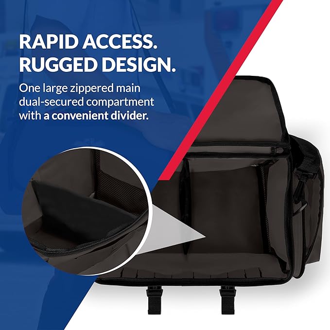 First Responder Trauma First Aid Kit Bag – Fully Stocked Emergency Medical Kit for Workplace, Vehicle & Home – OSHA & ANSI Compliant – Portable – Tactical Black