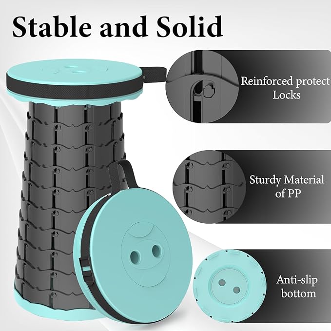 2025 Upgraded Portable Folding Stool, Collapsible Stools, 440lbs Max Weight, Lightweight But Sturdy, Telescoping Foldable Camping Stool for Outdoor Fishing Hiking Travel BBQ