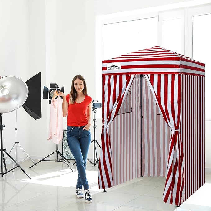 EAGLE PEAK Flex Ultra Compact 4x4 Pop-up Canopy, Sun Shelter, Changing Room, Portable Privacy Canopy Cabana for Pool, Fashion Photoshoots, or Camping, Red/White