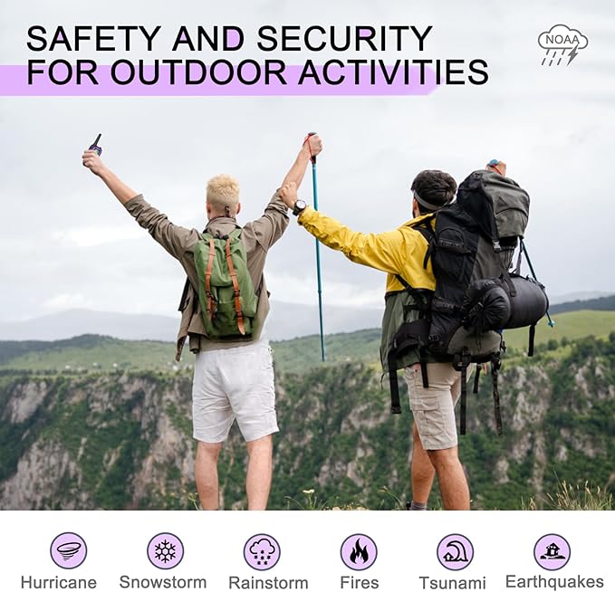 Walkie Talkies Long Range for Adult, MT10 Rechargeable Walkie Talkies FRS Two Way Radio, NOAA, 1200mAh Li-ion Battery USB-C Cable, LED Flashlight,VOX Walkie Talkie for Camping 2Pack (Purple)