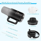 40 oz Tumbler with Handle and Straw or Convert to 40 oz Insulated Water Bottle Fits in Cup Holder. Stainless Steel Metal Water Flask with 2 Lids for Travel,Camping,Gym Sports Coffee Mug Thermal Cup