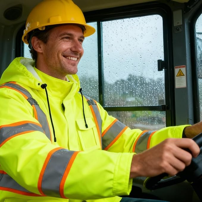 High Vis Reflective Safety Rain Jacket for Men, Class 3 Hi Vis Rain Gear for Construction Workers (Yellow,S/M)