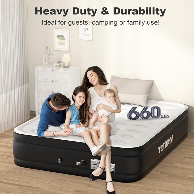 Air Mattress Queen with Built in Pump - 16 Inch Sturdy Blow Up Mattress - 3 Minutes Inflatable Mattress for Home or Camping - Air Bed Max Weight Capacity 660 lbs