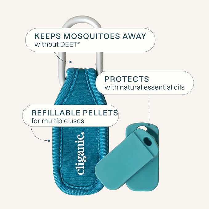 Cliganic Mosquito Repellent Pack (1 Clip + 2 Refill Pellets) - Natural DEET-Free, Essential Oil Infused