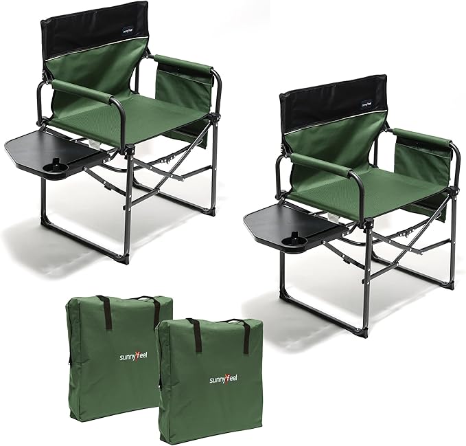 SUNNYFEEL Camping Directors Chair 2 Pack, Heavy Duty,Oversized Portable Folding Chair with Side Table, Pocket for Beach, Fishing,Trip,Picnic,Lawn,Concert Outdoor Foldable Camp Chairs