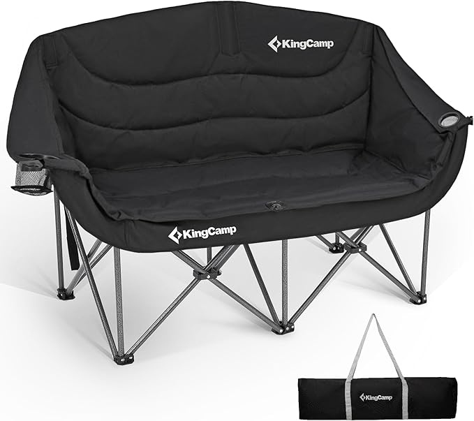 KingCamp Double Camping Chair, Oversized Heavy Duty Loveseat for Adults Portable Folding XL 2 Person Couch Padded Comfortable Two Seat with Cup Holder for Outdoor Lawn Backyard