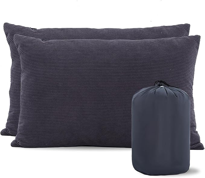 MOON LENCE Camping Pillows 2 Pack, Compressible Camp Pillow with Washable Cover & Carry Bag, Plush Filled Backpacking Pillow for Hiking, Travel, Sleeping 14"x18" Grey