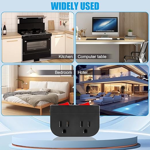 Grounded Outlet with Double ON Off Switch,VSEER 2 Port Electrical Outlet Plug Switch 15A 1875W / Wall Tap Adapter with Daul Red Indicator, ETL Listed (Black 2-Pack)