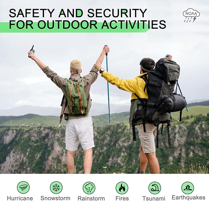 Walkie Talkies Long Range for Adult, MT10 Rechargeable Walkie Talkies FRS Two Way Radio, NOAA, 1200mAh Li-ion Battery USB-C Cable, LED Flashlight,VOX Walkie Talkie for Camping 2Pack (Silver)