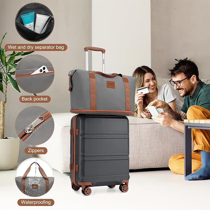 Kono Suitcase Set 3 Piece Luggage Set Expandable(only 28") Carry On Hardside Luggage with TSA Lock Spinner Wheels (Apricot Grey, 6 piece set)