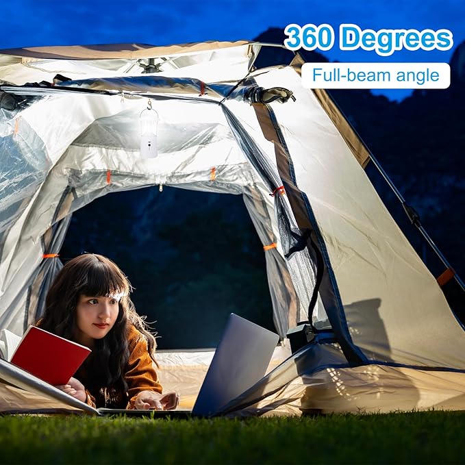 PATIKIL LED Camping Lantern, 2 Pack Vintage Rechargeable Lantern 3 Light Modes Portable Hanging Outdoor Tent Light for Camping, Hiking, Fishing, Black White