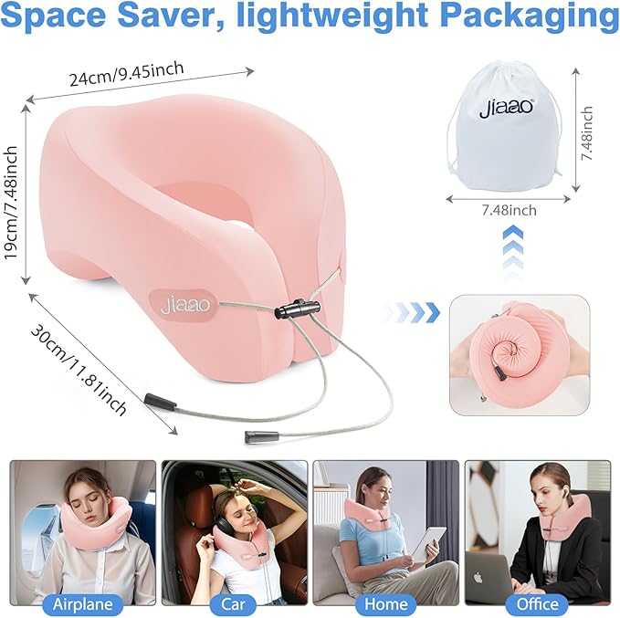 Neck Pillow Airplane, 2025 Upgraded Memory Foam Travel Pillow for International Flights, Adjustable Clasp, Storage Bag, Advanced Neck Support for Road Trips, Home, Office, and Gaming