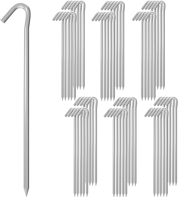 MySit 9" Tent Stakes, Metal Inflatables Stakes 60 Pack, Heavy Duty Galvanized Tent Stakes Metal, Tent Pegs Ground Trap Camping Stakes for Inflatables, Outdoor Decorations