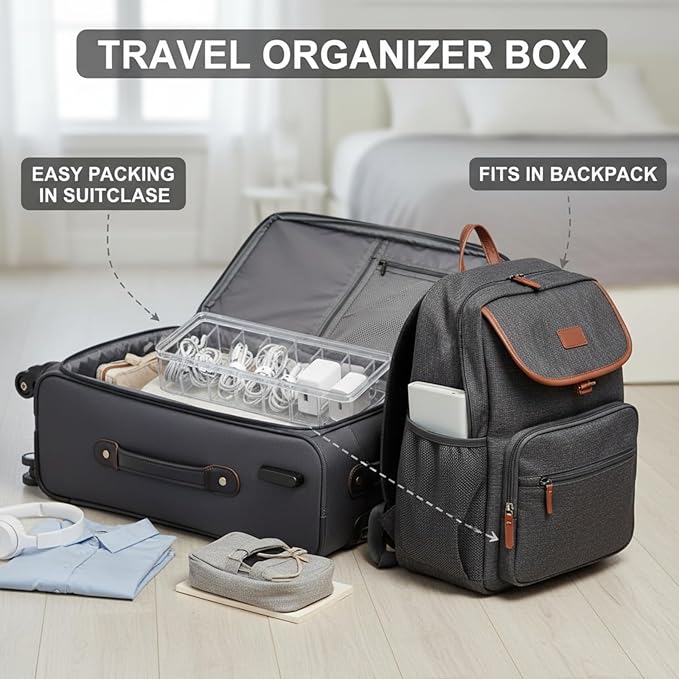 Tatuo 8 Pcs Cable Organizer Box with Wire Ties, Plastic Cord Storage Box with Lid, Electronics Organizer for Home Office Desk Organizers and Accessories (Clear)