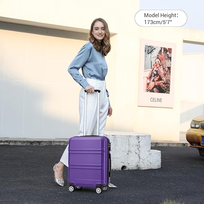 Kono 20'' Carry on Luggage Lightweight with Spinner Wheel TSA Lock Hardside Luggage Durable Small Carry on Suitcase Purple