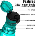 OLDLEY Water Bottle, 32oz Motivational Sports Water Bottle with Time Marker - Times to Drink - Tritan, BPA Free, Wide Mouth Leakproof, Deep Sea (1 Bottle)
