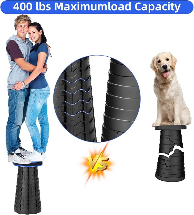 Collapsible Stool, Folding Chair - Upgraded Portable Chair with 400lbs Load Capacity, Perfect for Camping, Fishing, Hiking - Folding Stool with Carrying Straps, Gifts for Fisherman (Blue)