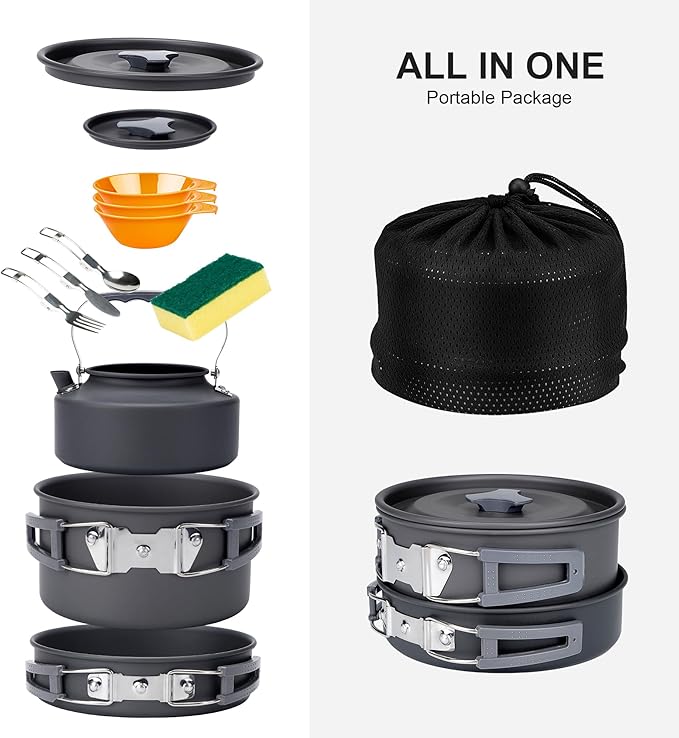 Alocs Camping Cookware, Portable Camping Essentials with Accessories, Camping Gear Camping Cooking Set for Outdoor Cooking, Backpacking, Hiking and Picnic.