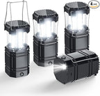 Solar Camping Lantern 4 Pack, Rechargeable LED Lantern with Flashlight, USB-C & Solar Powered, Collapsible Emergency Lights for Hurricane, Power Outages, Outdoor Use