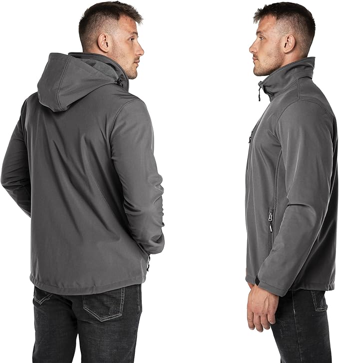 Outdoor Ventures Men's Lightweight Softshell Jacket Fleece Lined Hooded Water Resistant Winter Hiking Windbreaker Jackets