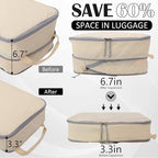 Large Compression Packing Cubes for Travel, 2 Set Compression Bags Travel Cubes for Packing Suitcase Luggage Organizer, Beige