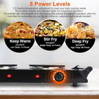 Hot Plate, 2000W Portable Electric Stove for Cooking with Stay Cool Handles & 5 Levels Adjustable Temperature, Countertop Double Coil Burner for RV Home Camp Compatible for All Cookwares,Black