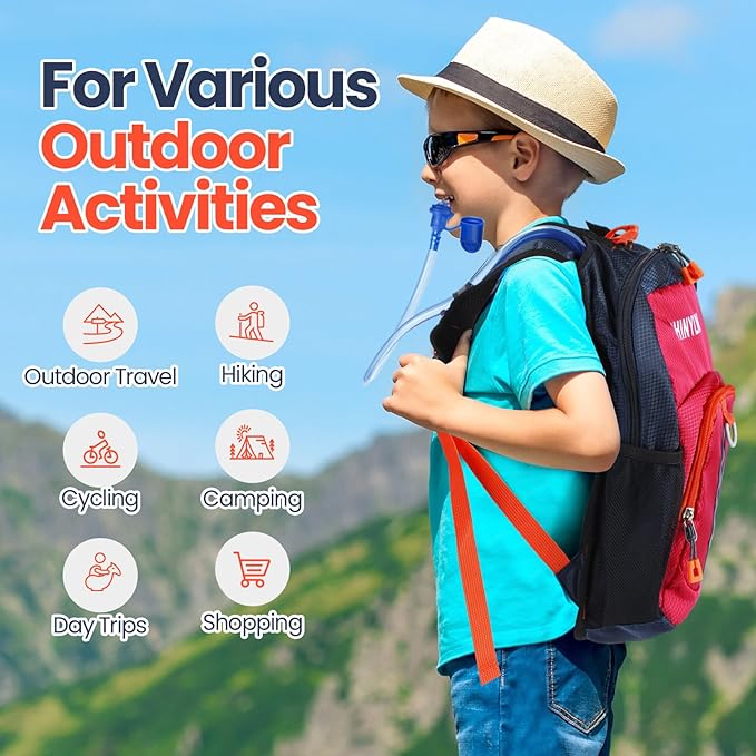 Kids Hydration Backpack with 1.5L Water Bladder Hiking Backpack Lightweight for Boys or Girls Children Biking Climbing Running Cycling