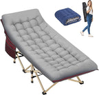 Folding Camping Cot for Sleeping, Portable Cots for Adults, Heavy Duty Cot Bed 550LBS(Max Load), Extra Wider Cots with Large Pocket for Outdoor, Office, Beach