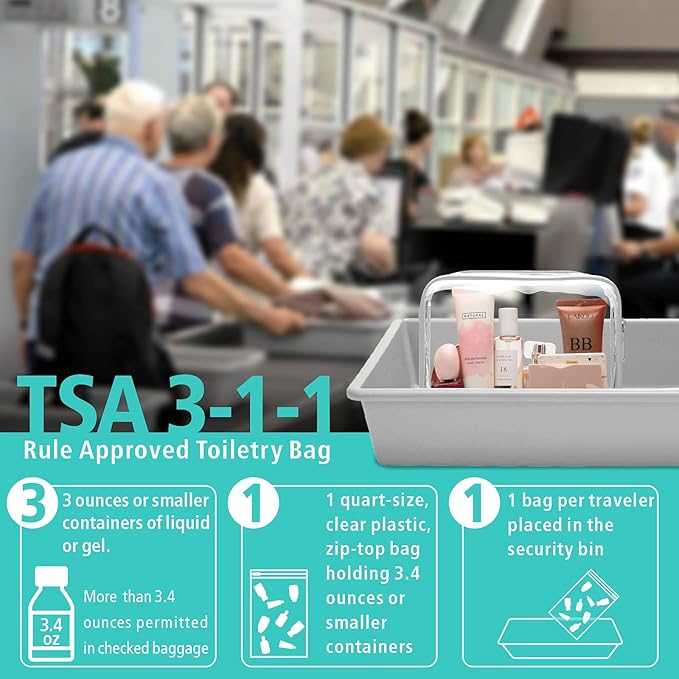 F-color TSA Approved Toiletry Bag 3 Pack Medium - Clear Makeup Bag Travel Quart Size for Women Men, Clear Cosmetic Bag Airport Airline Compliant Carry on Bag, Light Grey