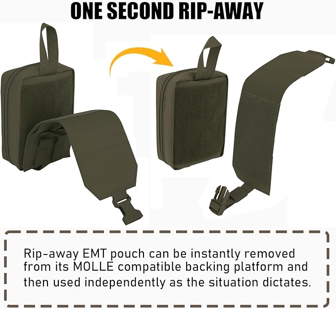 PETAC GEAR Tactical Rip Away Medical IFAK Pouch Tear Off First Aid EDC Pouches Molle & Belt Outdoor Emergency Survival Bag