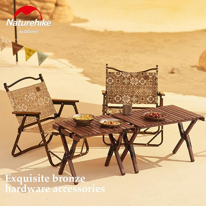 Naturehike Camping Folding Table, Roll-Up Table with Carry Bag, Portable Wood Outdoor Table for Low Picnic, Beach, Camping, Travel, Party, Beach, Garden, Backyard BBQ, Black Walnut Wood