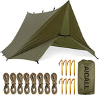 Waterproof Camping Tarp 10 x 10ft Survival Tent Backpacking Portable Tarp Multifunctional Anti-UV Shelter for Outdoor (Olive Green)
