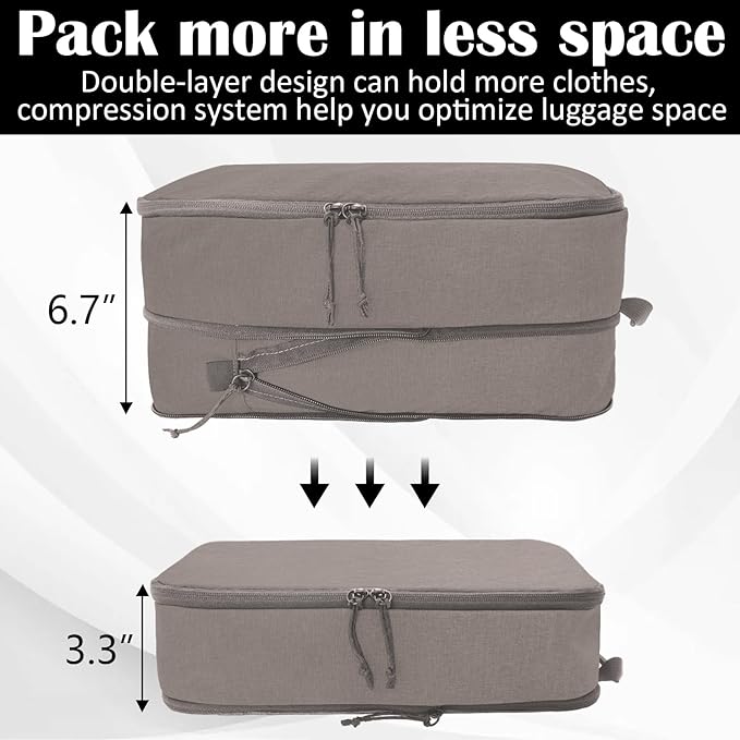 Extra Large Compression Packing Cubes for Travel Essentials, 2 Set Expandable Travel Cubes for Packing Compression Bags Luggage Suitcase Organizer, Khaki