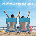 Homcosan Portable Low Folding Beach Chair - Lightweight Camping Chair for Adults with Cup Holder & Storage Pocket, Carry Bag Included (Blue)